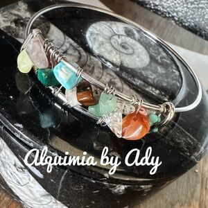Silver multi stone beaded bracelet
